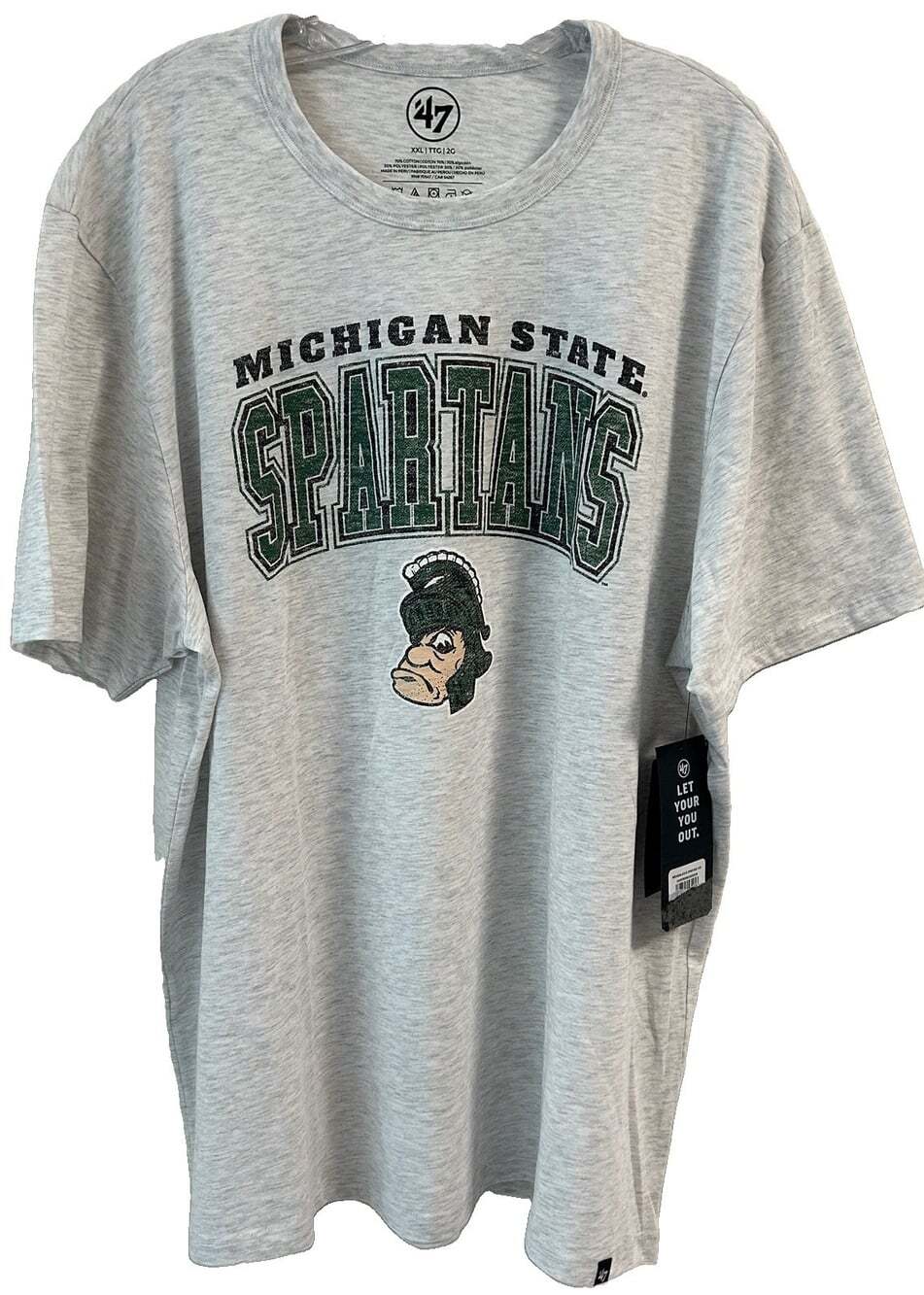 NEW '47 Brand Michigan State Spartans Tshirt Men's 2XL Gray Short Sleeve Sparty